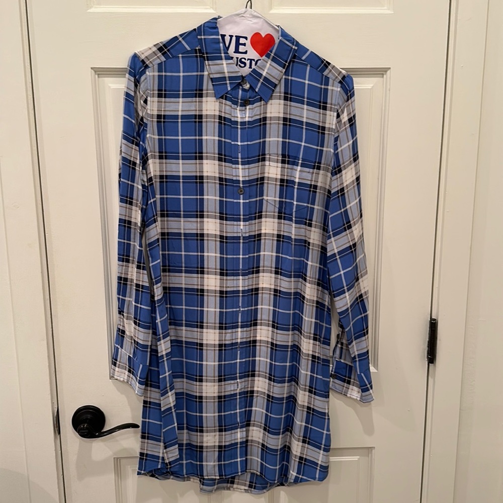 Equipment blue plaid shirt dress